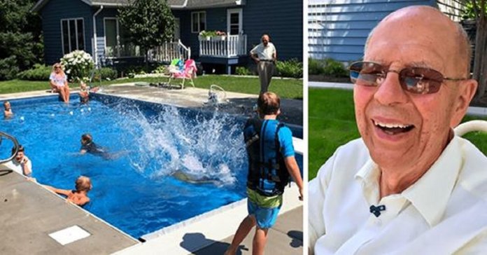 Aos 94 anos, viúvo constrói piscina para reunir vizinhos e não ficar sozinho.