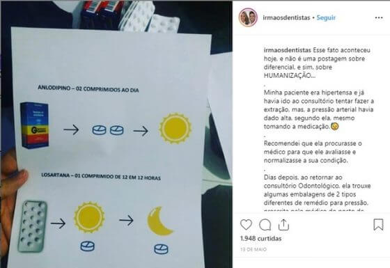 Dentista cria receita ilustrada para que paciente analfabeta não se confunda com os horários dos medicamentos