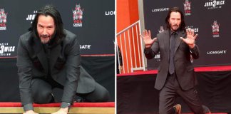 Keanu Reeves imortalizou suas impressões na “Calçada da Fama”. E , sempre cavalheiro, agradeceu