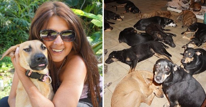 Ela resgatou 97 cachorros que, abandonados, seriam mortos pelo furacão Dorian
