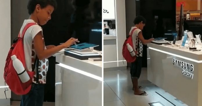 Garoto filmado estudando em tablet de loja ganha aparelho da Samsung