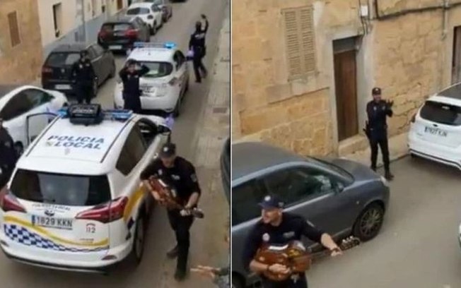 Policiais espanhóis cantam pelas ruas para animar cidadãos em quarentena! Assista