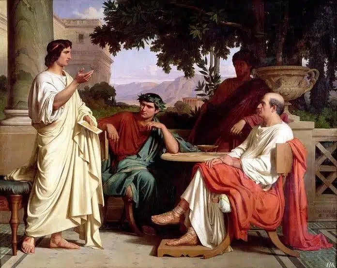 Virgil-Horace-and-Varius-in-Mecenes-home.-Painting-by-Charles-Francois-Jalabert-1819-696x554 O famoso poema ‘Carpe diem’, do poeta romano Horácio