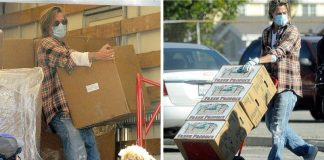 Brad Pitt entrega alimentos para pessoas necessitadas durante a pandemia