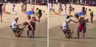 Idoso dá banho na sua esposa em praia e dá show de paciência e amor