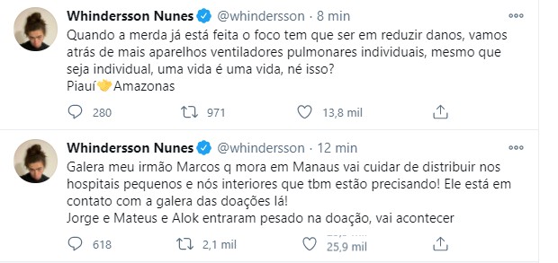 revistapazes.com - Whindersson mobiliza três aviões para levar ventiladores pulmonares a hospitais de Manaus
