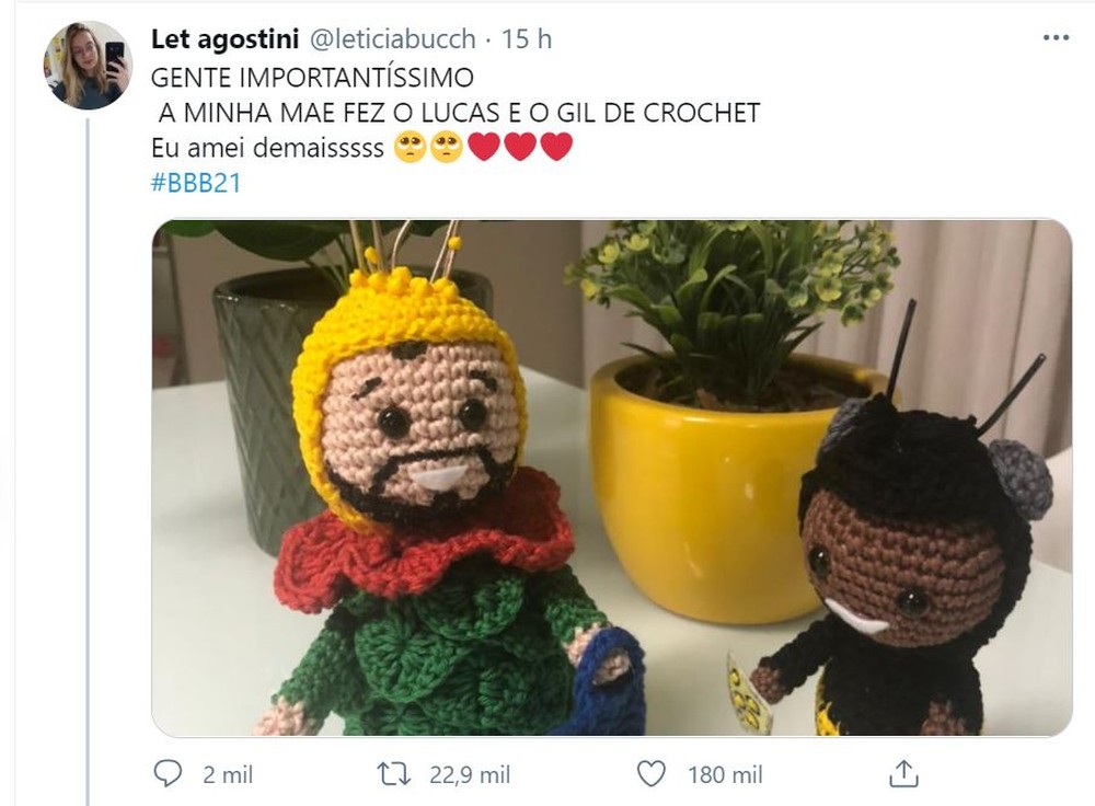 revistapazes.com - Crocheteira faz bonecos para apoiar Lucas e Gilberto do 'BBB21': 'Quis eternizar o momento"