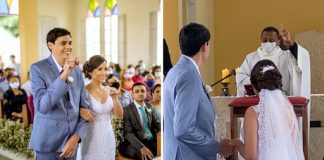 O padre oficializou o casamento em linguagem de sinais para um casal surdo