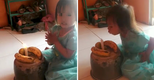 Menina completa 3 anos e comemora feliz com seu “bolo” de aniversário feito de bananas