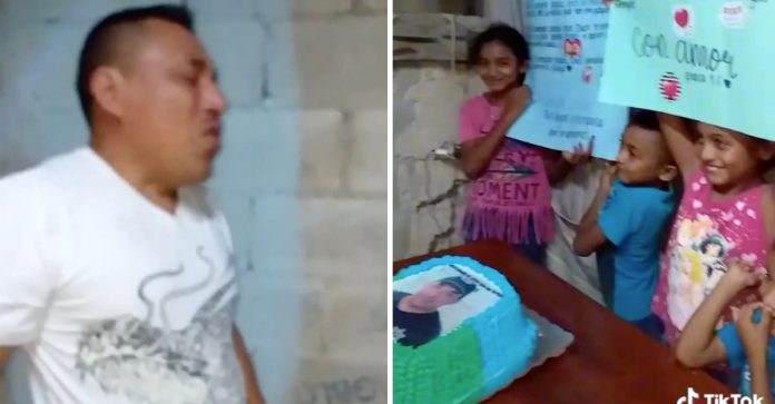 Em vídeo tocante, pai ganha bolo de aniversário pela 1ª vez e agradece à família chorando