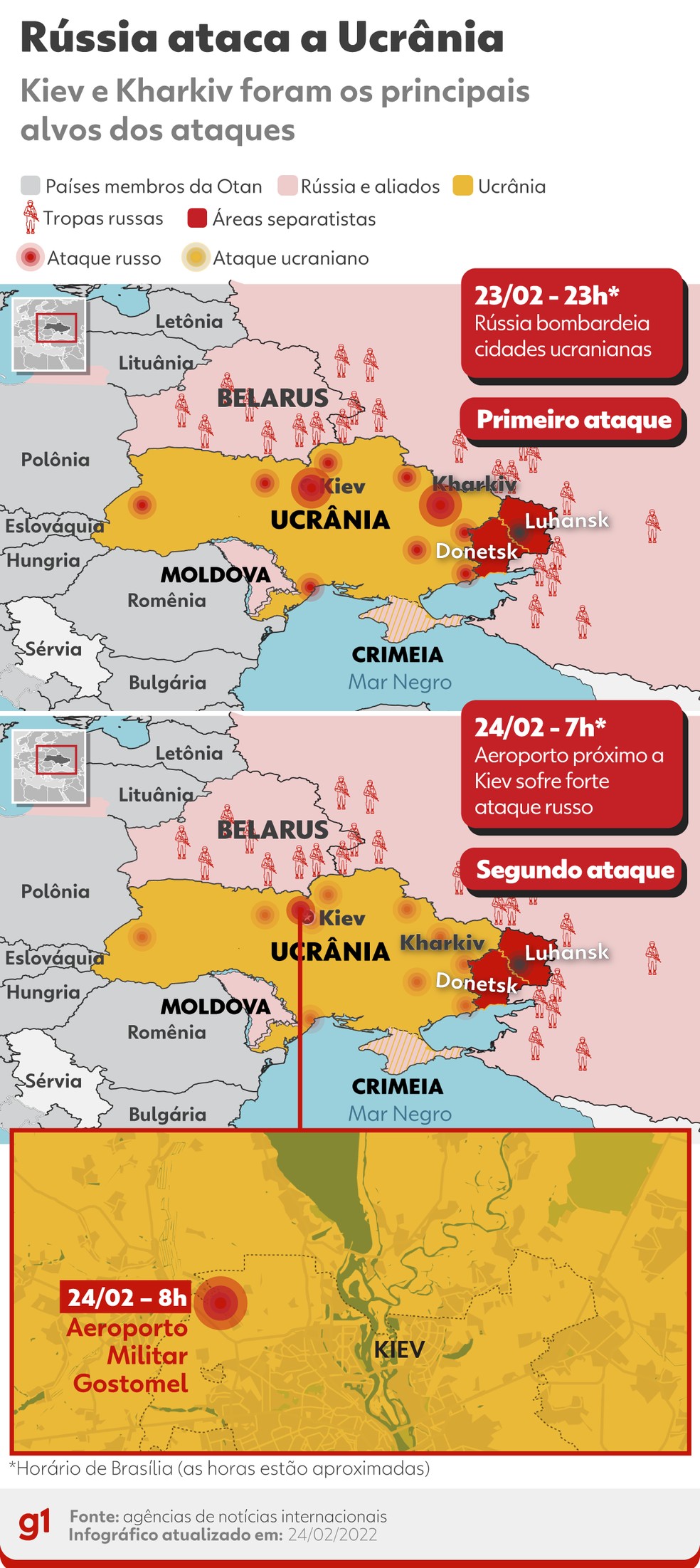 revistapazes.com - Putin invade Ucrânia. Mapa mostra locais  que foram bombardeados pela Rússia