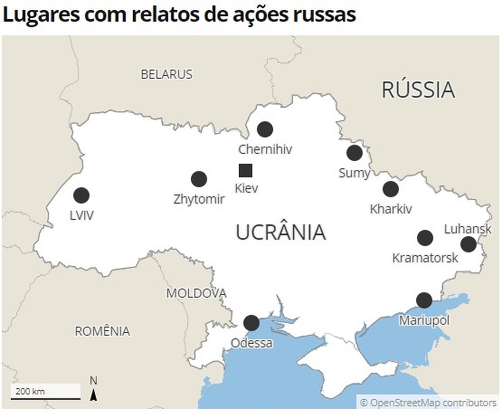 revistapazes.com - Putin invade Ucrânia. Mapa mostra locais  que foram bombardeados pela Rússia