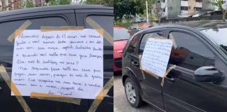 Mulher descobre traição e cola cartaz de término no carro do companheiro em Belém (PA)