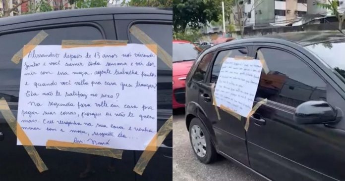 Mulher descobre traição e cola cartaz de término no carro do companheiro em Belém (PA)