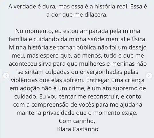 Atriz Klara Castanho publica carta aberta e conta o que a fez entregar o filho para adoção revistapazes.com - Atriz Klara Castanho publica carta aberta e conta o que a fez entregar o filho para adoção