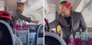 Jason Momoa surpreende passageiros de voo ao assumir posto de “aeromoço”