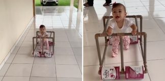Papai criativo constrói andador para sua bebê com cano de PVC e latinhas de alumínio [VIDEO]