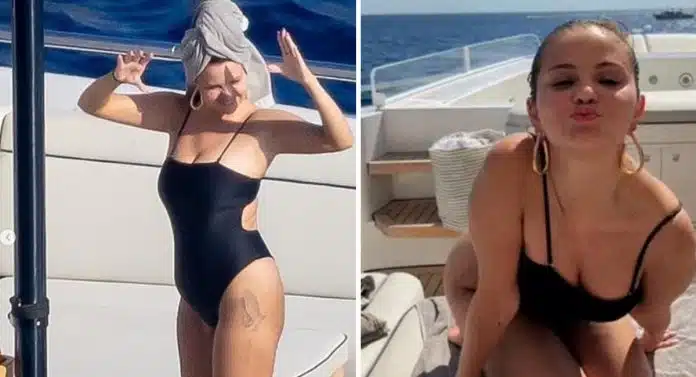 selena-gomez-traje Selena Gomez exibe seu corpo “real” e se torna alvo de críticas e elogios