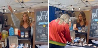 Gente como a gente: Jennifer Aniston é flagrada em banquinha vendendo biscoitos naturais
