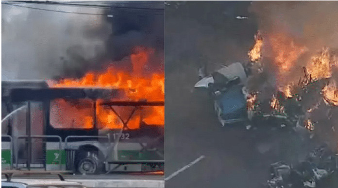 Imagens impressionantes: avião de pequeno porte cai em avenida de São Paulo; 2 ocupantes morrem