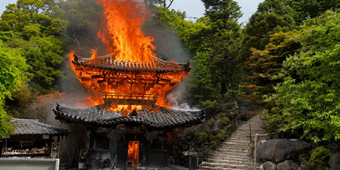 Templo budista que abrigava “chama eterna” pega fogo no Japão