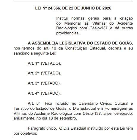 revistapazes.com - Deputados  aprovam e Governador de Goi&aacute;s, Daniel Vilela, VETA a constru&ccedil;&atilde;o do memorial das v&iacute;timas do c&eacute;sio 137