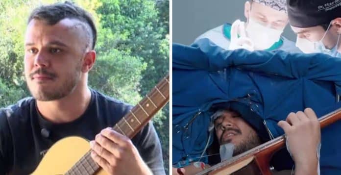 Enquanto médicos retiravam um tumor de seu cérebro, músico brasileiro começou a tocar violão